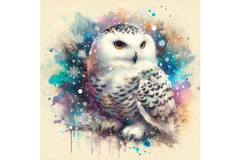 snowy-owl-illustration-with-splash-watercolor-textured-backg