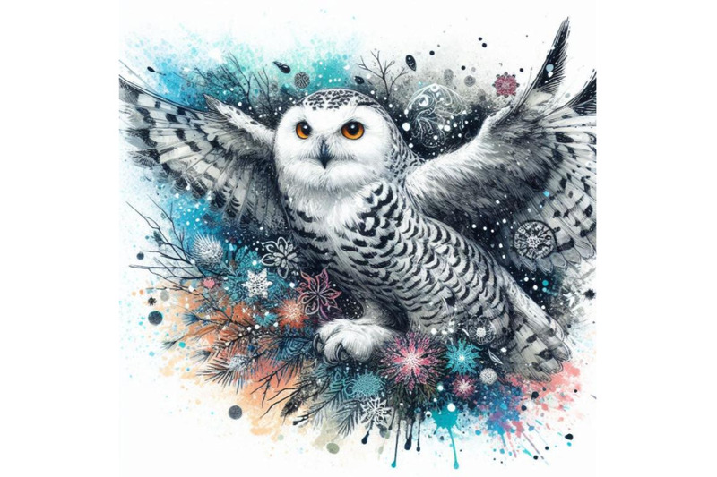 snowy-owl-illustration-with-splash-watercolor-textured-backg