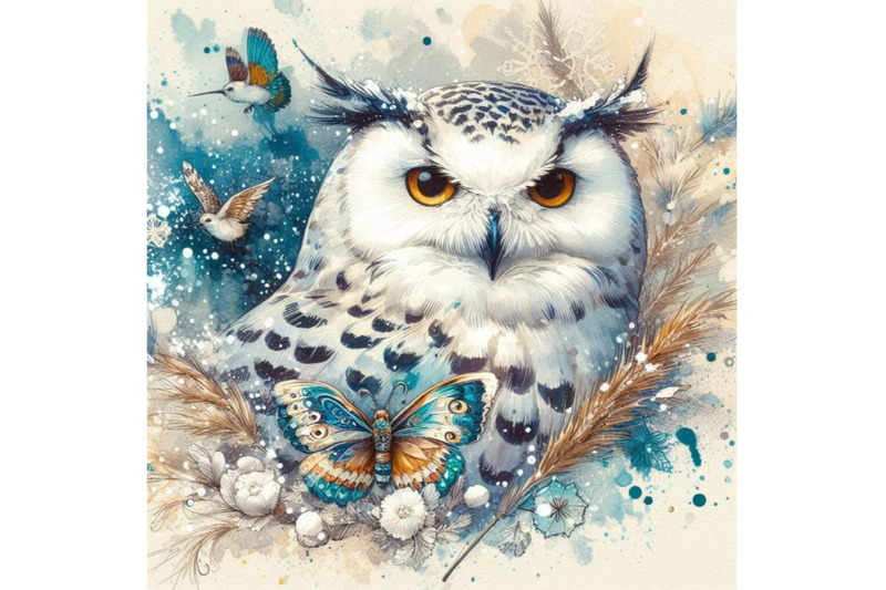 snowy-owl-illustration-with-splash-watercolor-textured-backg