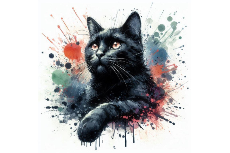 black-cat-illustration-with-splash-watercolor-textured-backgr