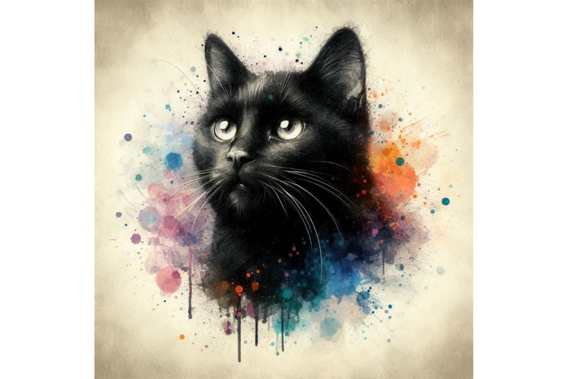 black-cat-illustration-with-splash-watercolor-textured-backgr