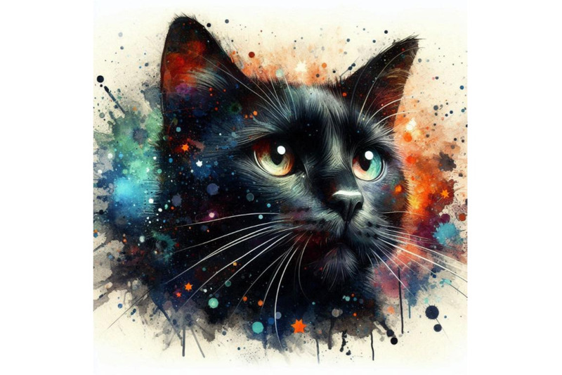 black-cat-illustration-with-splash-watercolor-textured-backgr