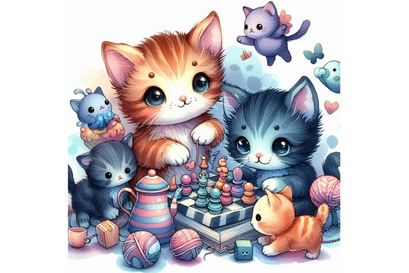 cute-kittens-playing-cats-watercolor-illustra