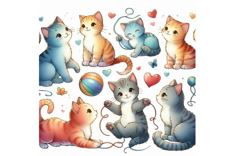 cute-kittens-playing-cats-watercolor-illustra