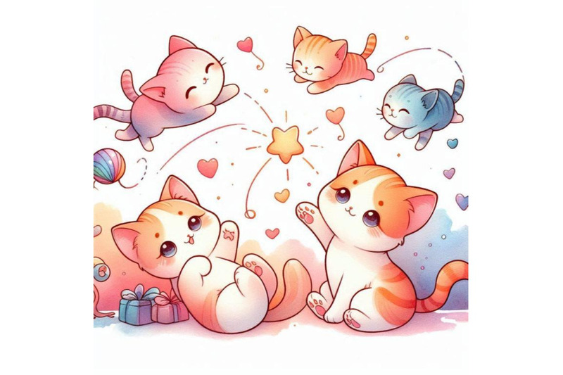 cute-kittens-playing-cats-watercolor-illustra