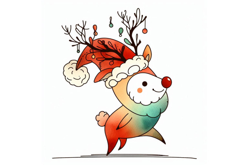 funny-deer-santa-claus-watercolor-illustration