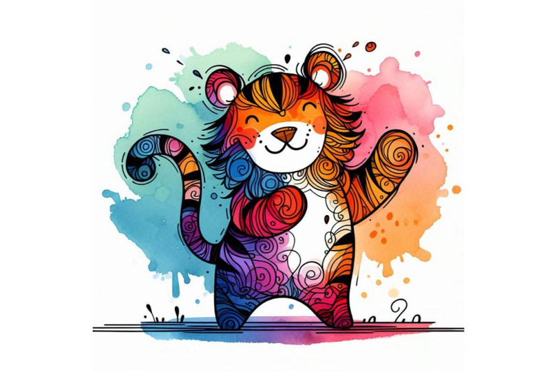 funny-tiger-watercolor-hand-drawn-illustration