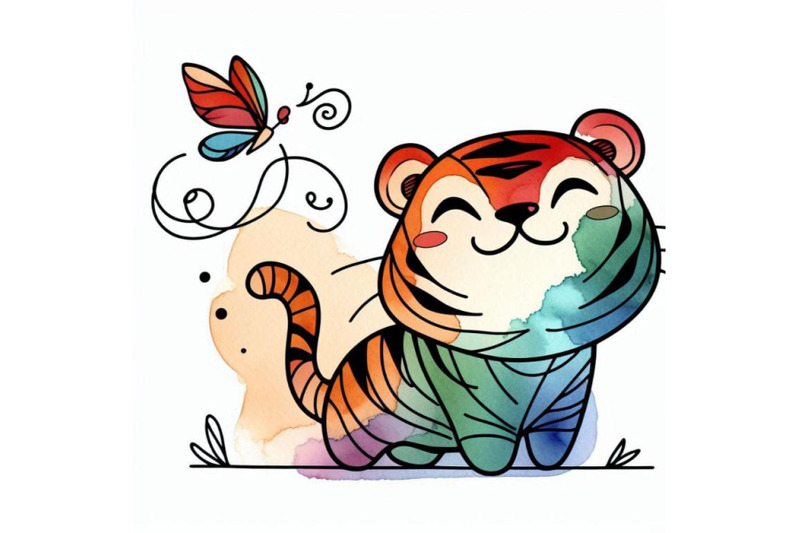 funny-tiger-watercolor-hand-drawn-illustration