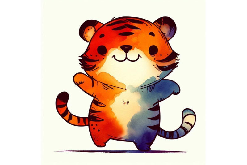 funny-tiger-watercolor-hand-drawn-illustration