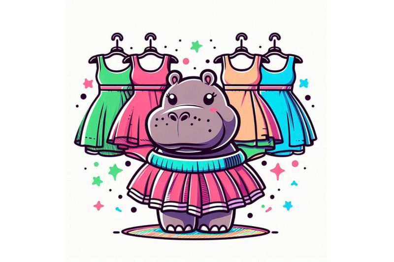 baby-hippo-in-fashion-skirt-t-shirt-graphic