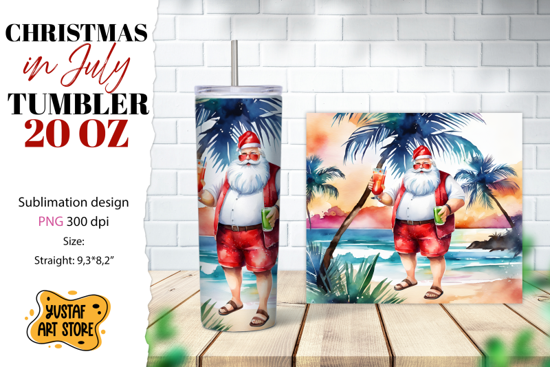 christmas-in-july-tumbler-sublimation-santa-on-the-beach