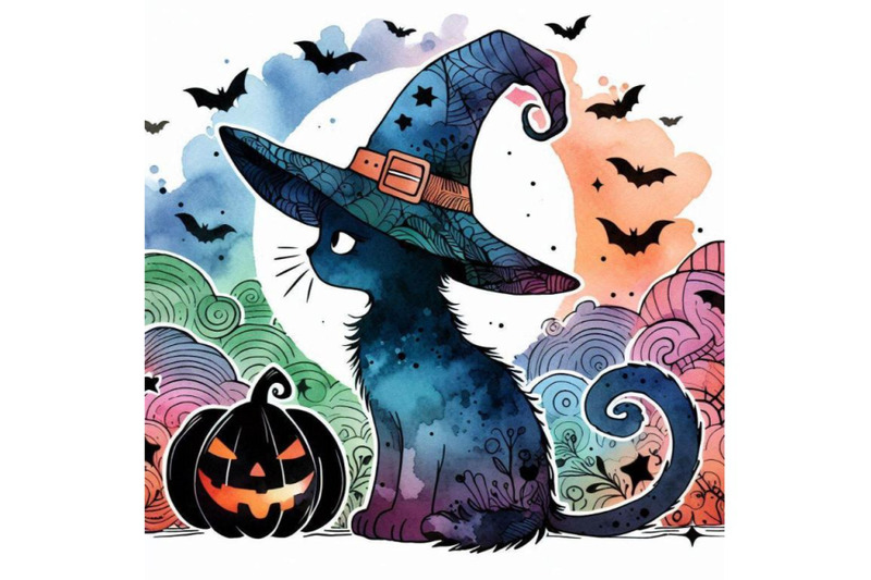 halloween-cat-and-witch-hat-water