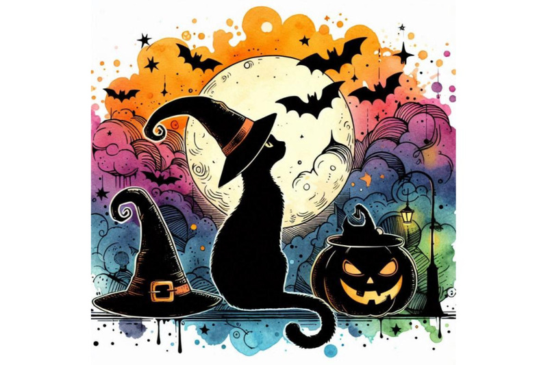 halloween-cat-and-witch-hat-water