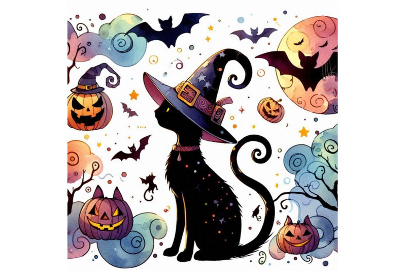 halloween-cat-and-witch-hat-water