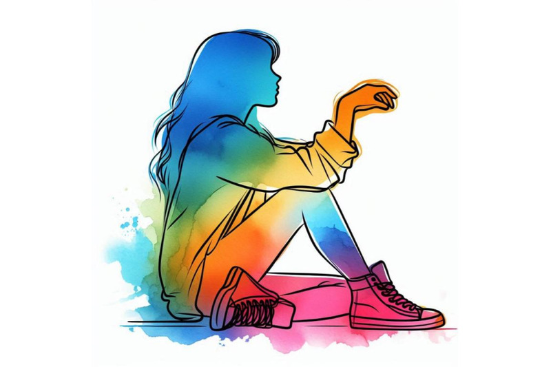 watercolor-teenager-girl-in-sneakers