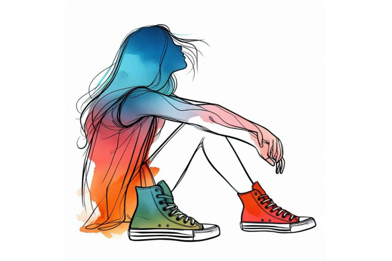 watercolor-teenager-girl-in-sneakers