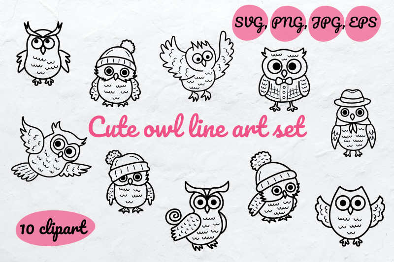 cute-owl-line-art-set