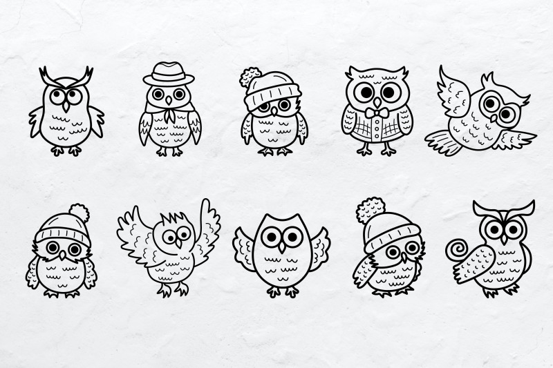 cute-owl-line-art-set