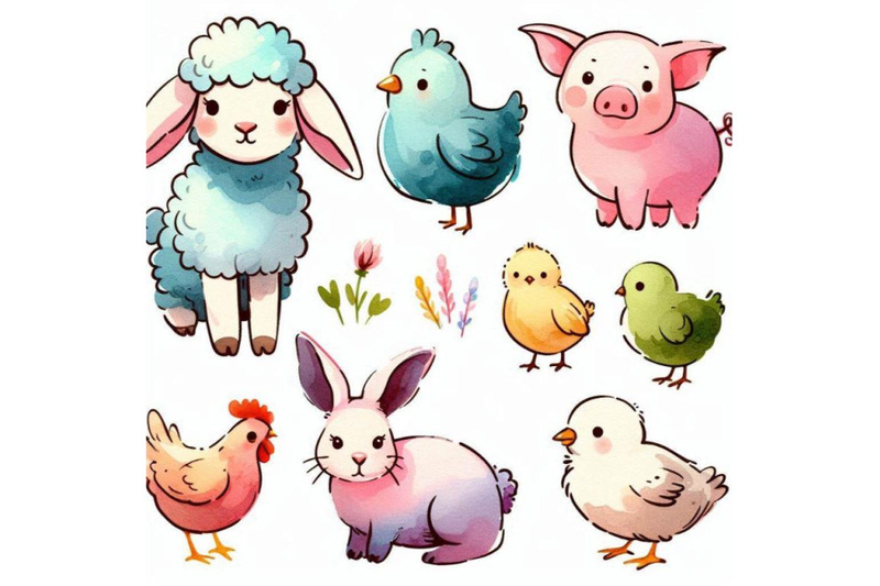 lamb-cute-pig-chiken-rabbit-wate