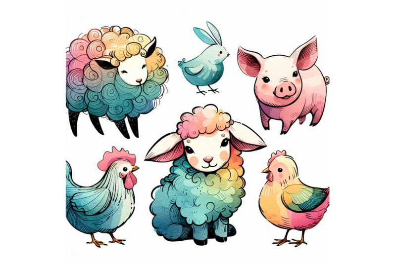 lamb-cute-pig-chiken-rabbit-wate