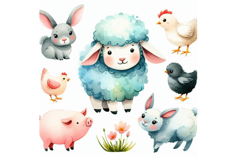 lamb-cute-pig-chiken-rabbit-wate