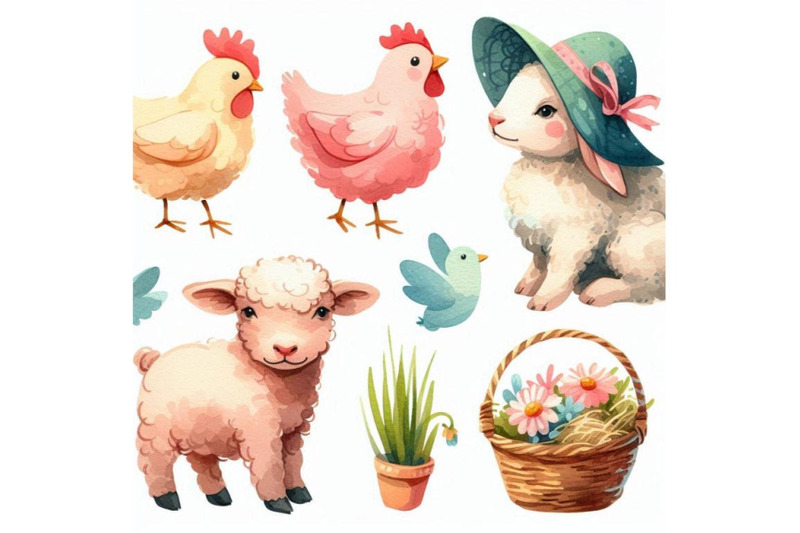 lamb-cute-pig-chiken-rabbit-wate