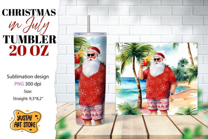 christmas-in-july-tumbler-sublimation-santa-on-the-beach