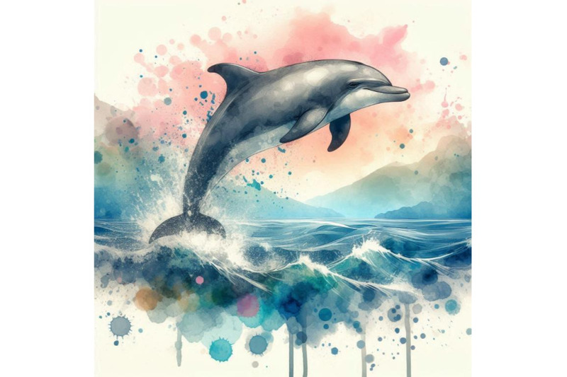 dolphin-illustration-with-splash-watercolor-textured-backgro