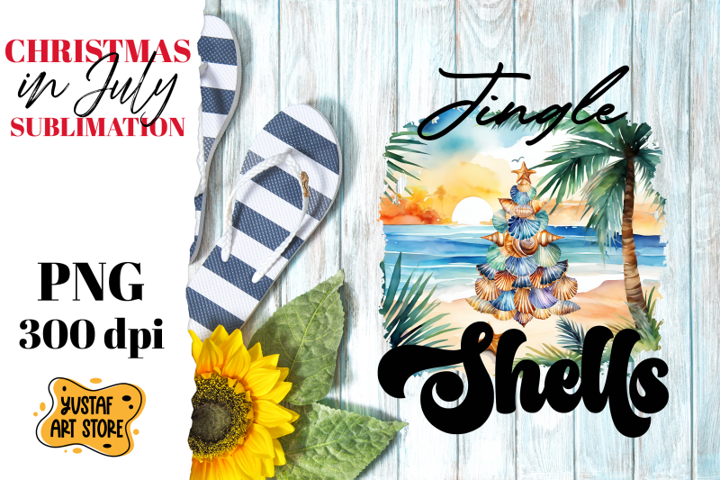 christmas-in-july-sublimation-jingle-shells-watercolor-png