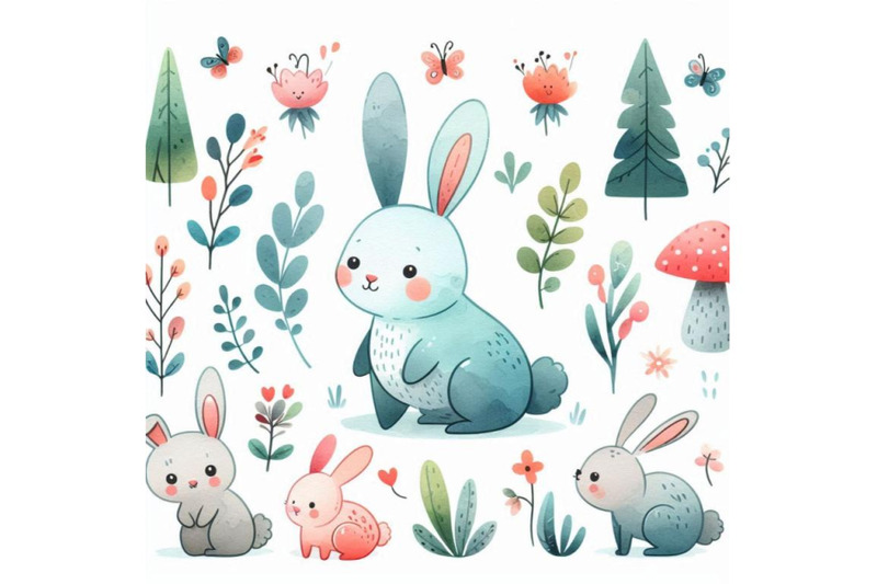 cute-watercolor-rabbit-cartoon-fore