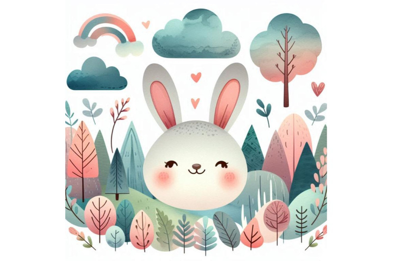 cute-watercolor-rabbit-cartoon-fore