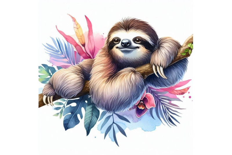 sloth-tropical-animal-watercolor-illu