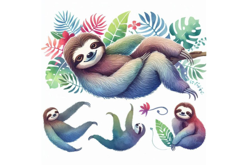 sloth-tropical-animal-watercolor-illu