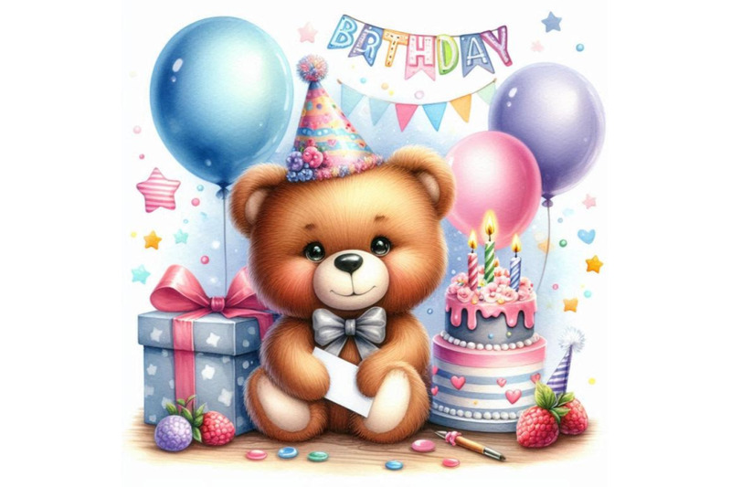 cute-teddy-bear-birthday-greeting-card-watercolor-illustrati