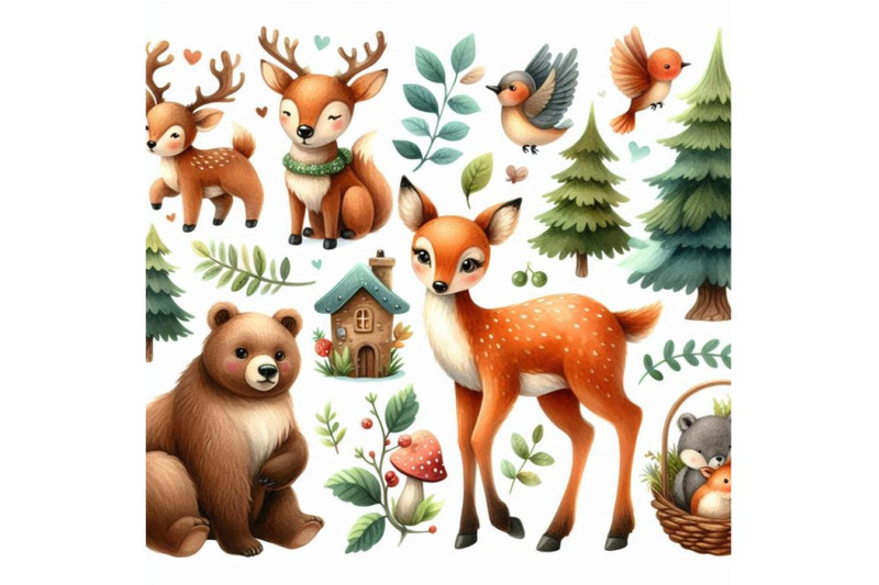 watercolor-forest-animals-set