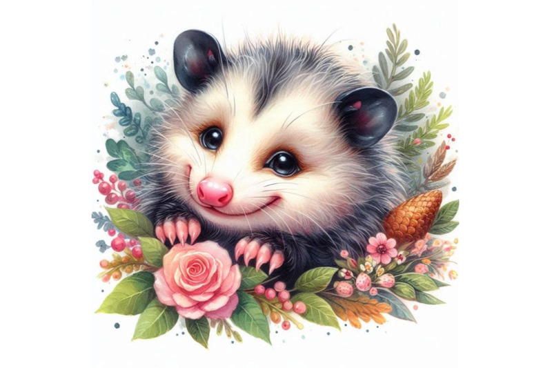 watercolor-opossum-illustration-cute-fashion-tee-shirt-desig