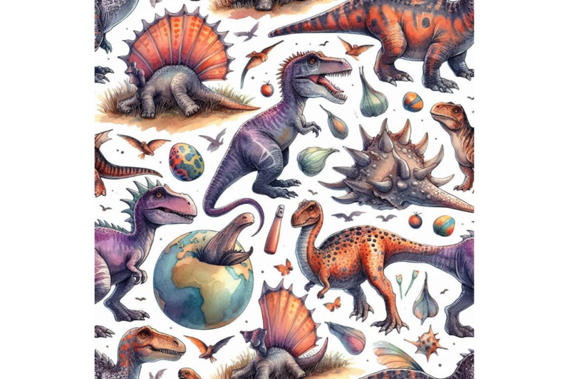 dinosaurs-watercolor-seamless-pattern-hand-drawn-illustra