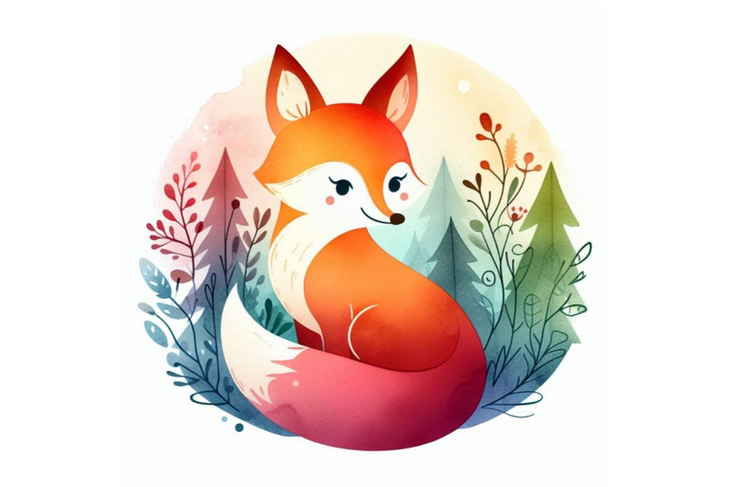 cute-watercolor-cartoon-fox-forest