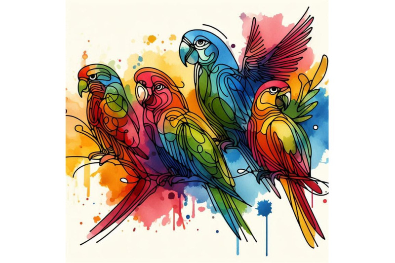 funny-colorful-parrots-with-watercol