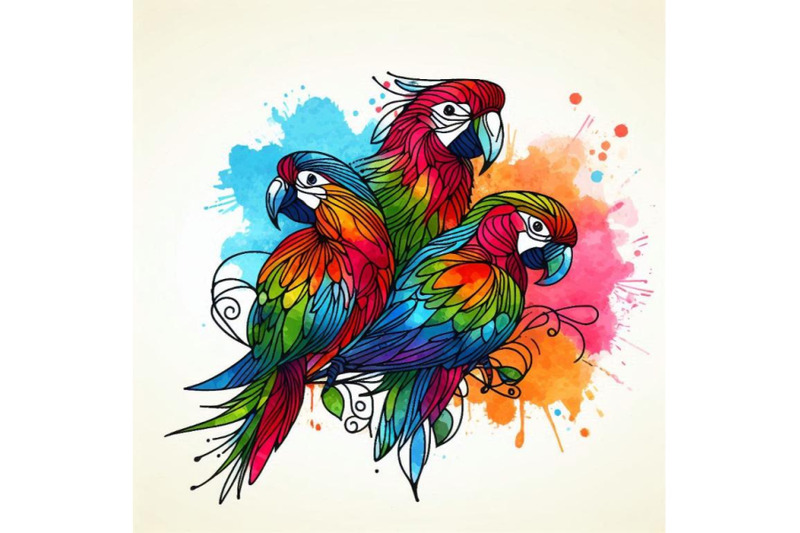 funny-colorful-parrots-with-watercol