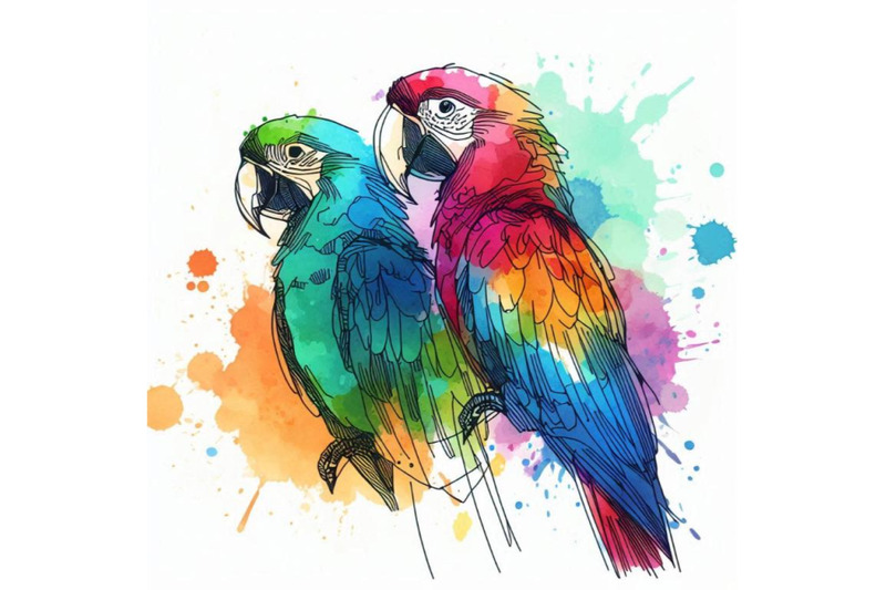 funny-colorful-parrots-with-watercol