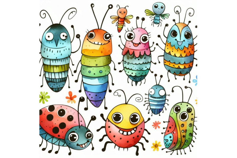 funny-insects-watercolor-cartoon-i