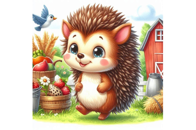 cartoon-farm-animal-illustration-cute-watercolor-hedgehog