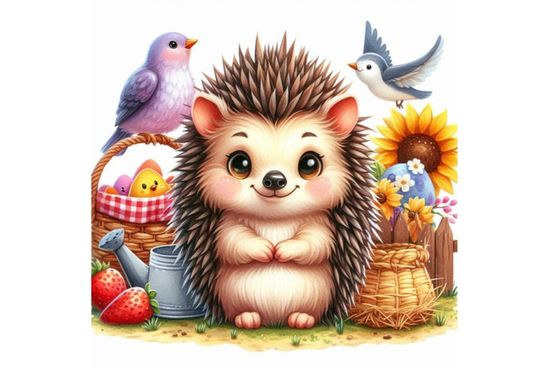 cartoon-farm-animal-illustration-cute-watercolor-hedgehog