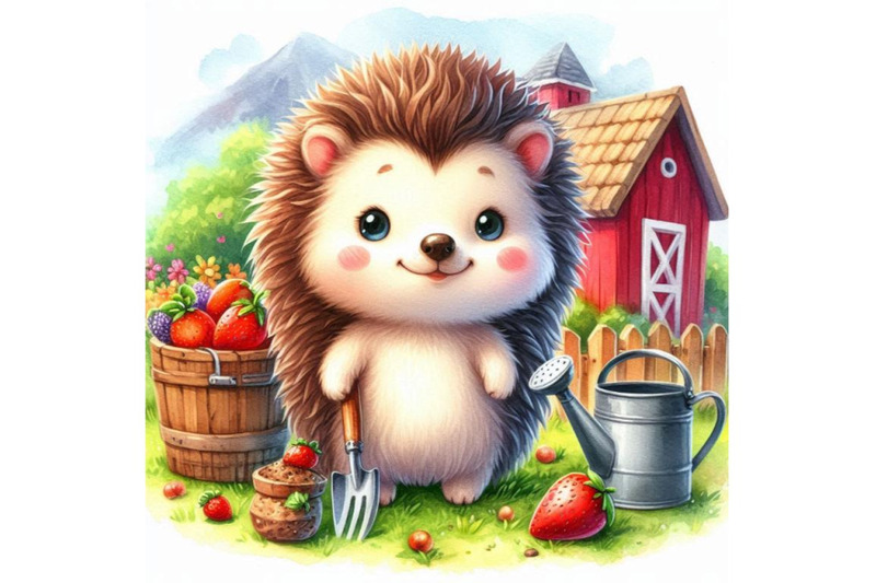 cartoon-farm-animal-illustration-cute-watercolor-hedgehog