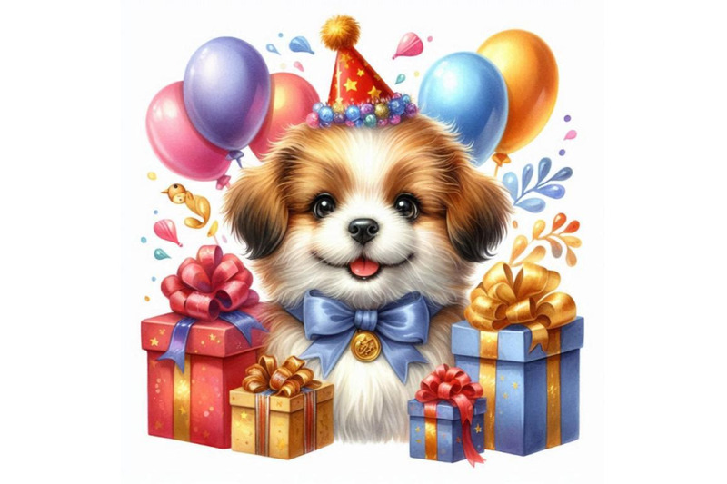 dog-year-greeting-card-cute-puppy-watercolor-illustration