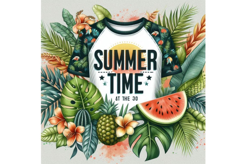 summer-time-tee-shirt-design-tropical-plants-texture-summ