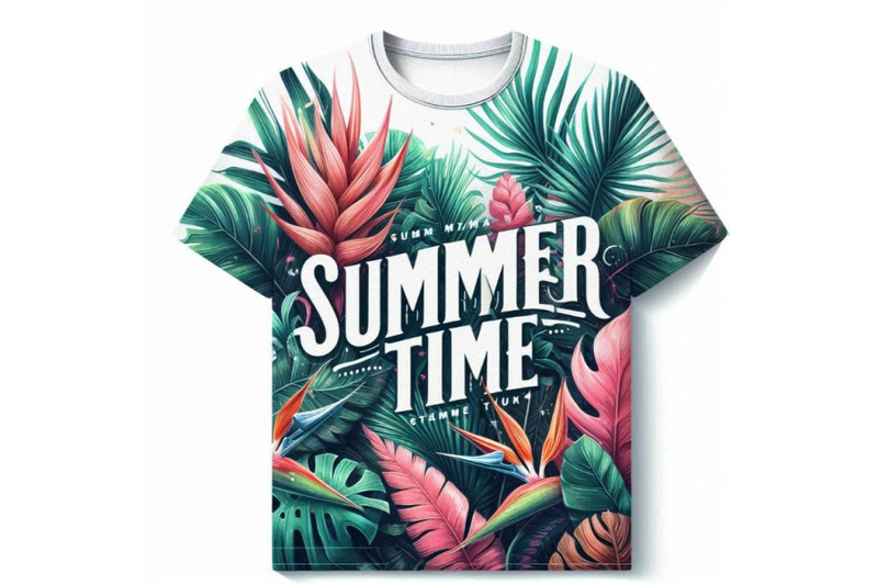 summer-time-tee-shirt-design-tropical-plants-texture-summ