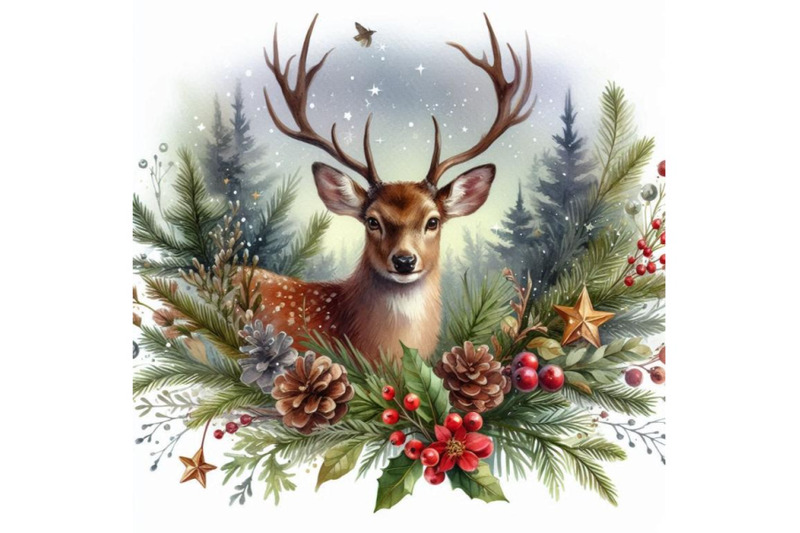 forest-deer-watercolor-illustration-christmas-reindeer-wint