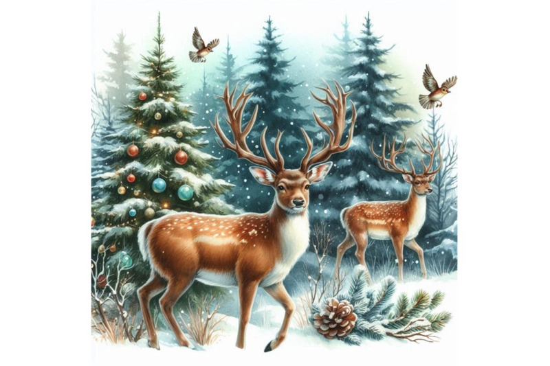 forest-deer-watercolor-illustration-christmas-reindeer-wint